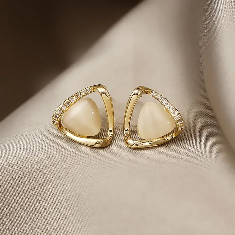 Elegant Opal Round Petal Earrings