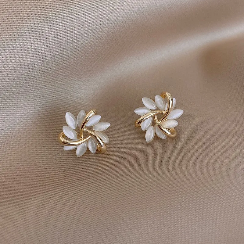 Elegant Opal Round Petal Earrings
