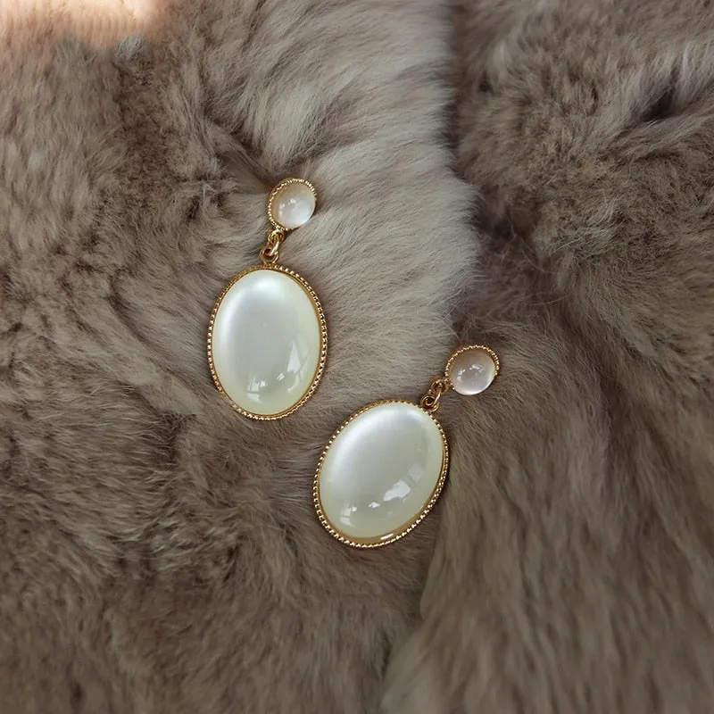 Elegant Opal Round Petal Earrings