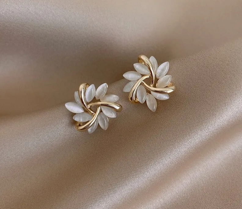 Elegant Opal Round Petal Earrings