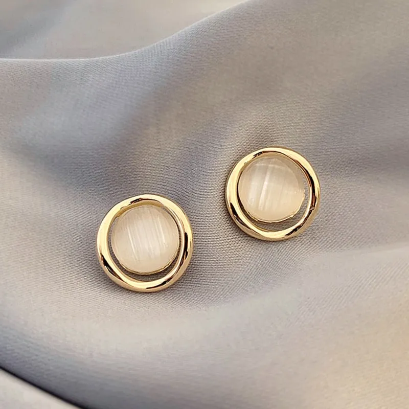 Elegant Opal Round Petal Earrings
