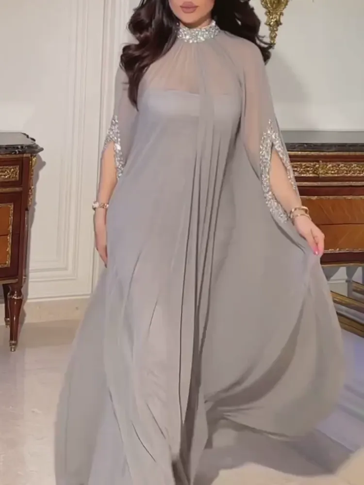 Elegant Strapless Dress and Sheer Mesh High Neck Outwear Set