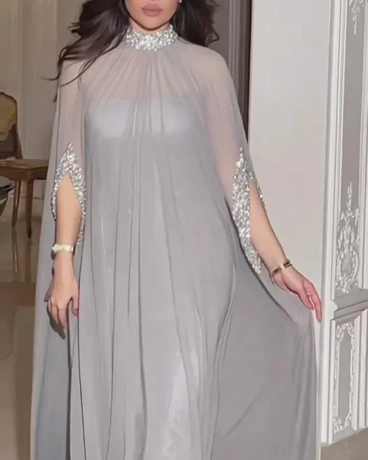 Elegant Strapless Dress and Sheer Mesh High Neck Outwear Set