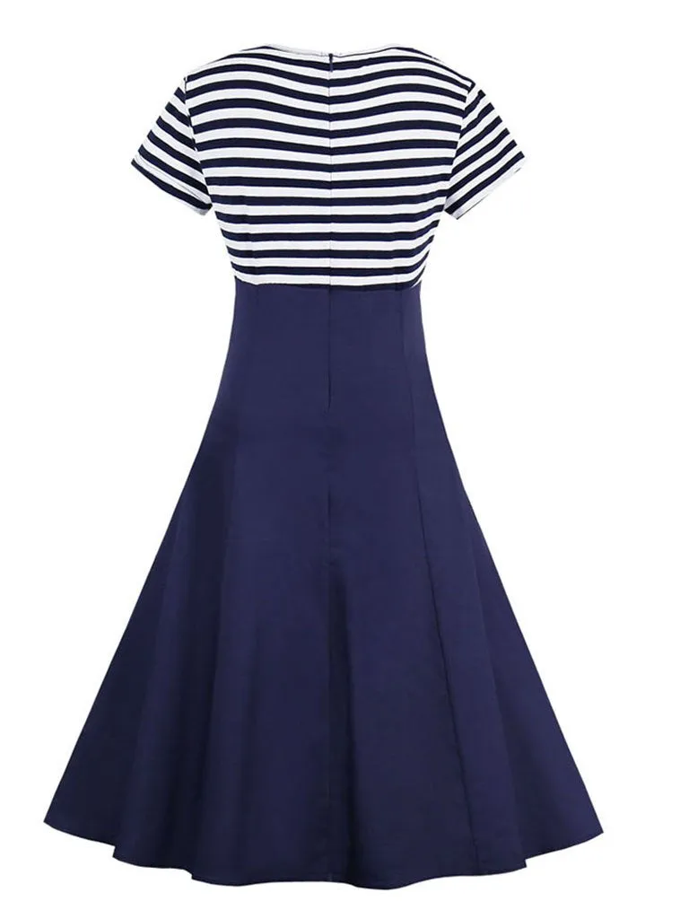 Elegant Stripe High Waist 50s 60s Dress