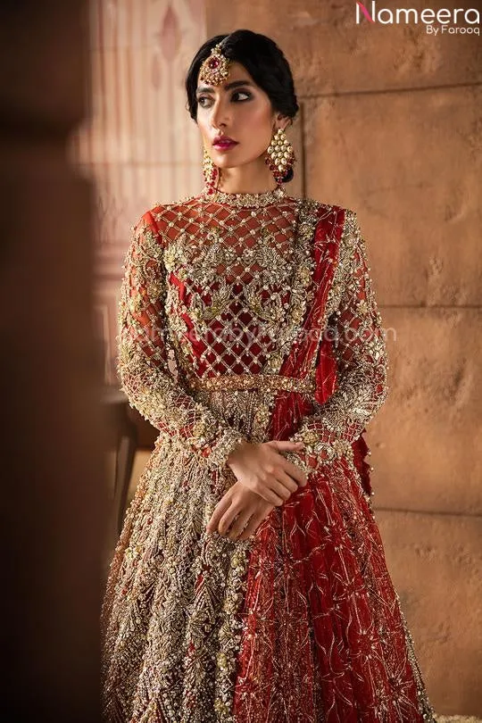 Embriodered Designer Red Lehenga for bride #BN842