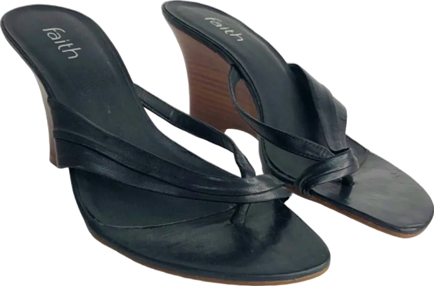Faith Black Wedge Heeled Sandals UK 7