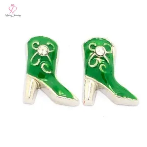 Fashion Cute Enamel Green Cowgirl Boot floating charms for Magnetic Memory Glass floating Locket FC452