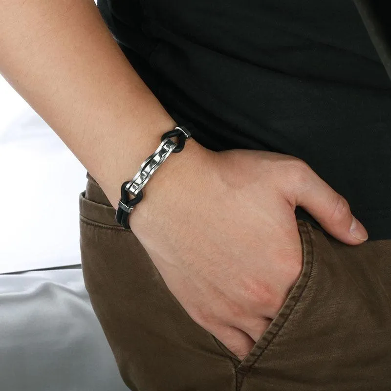 Fashion Rubber Bangle Bracelet Desinger Silicone Wristband 316L Stainless Steel Men's Bracelet