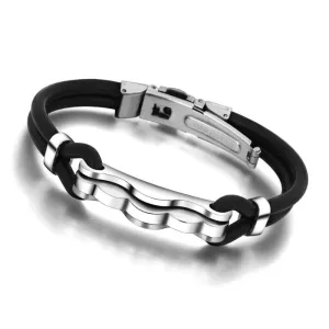 Fashion Rubber Bangle Bracelet Desinger Silicone Wristband 316L Stainless Steel Men's Bracelet
