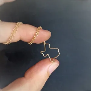 Fashion Trendy USA Map Texas Georgia Alabama State pendant Necklace Small charm cowgirl Necklaces Hollow Texas Necklace