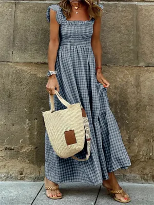 Female Summer Fashion Large Swing Plaid Suspender Dress