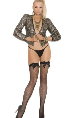 Fishnet Thigh Highs With Bow Top