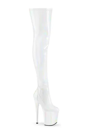 FLAMINGO-3000HWR White Hologram Thigh Boot