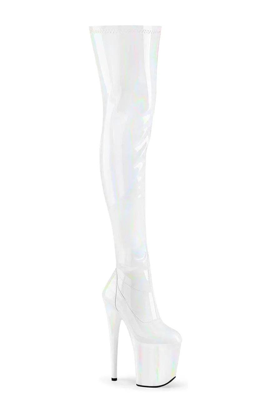 FLAMINGO-3000HWR White Hologram Thigh Boot