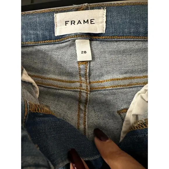 FRAME Le High Skinny Jeans Sz 28  Faded Blue Distressed Detail Ultimate Sexy Fit