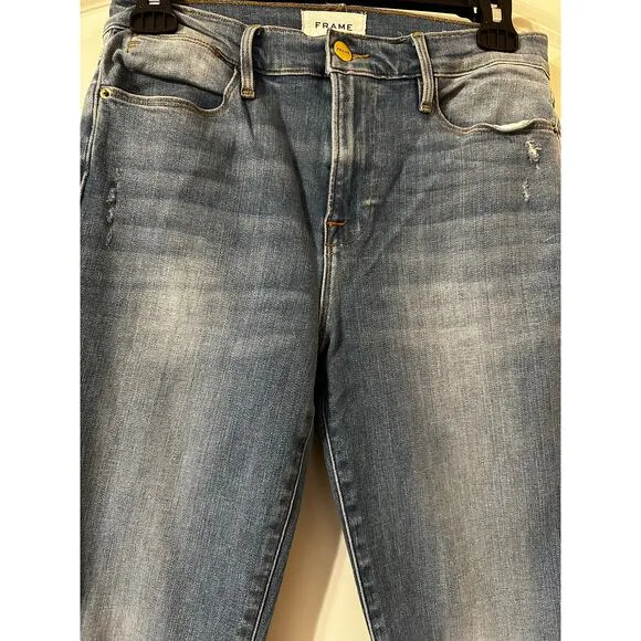 FRAME Le High Skinny Jeans Sz 28  Faded Blue Distressed Detail Ultimate Sexy Fit
