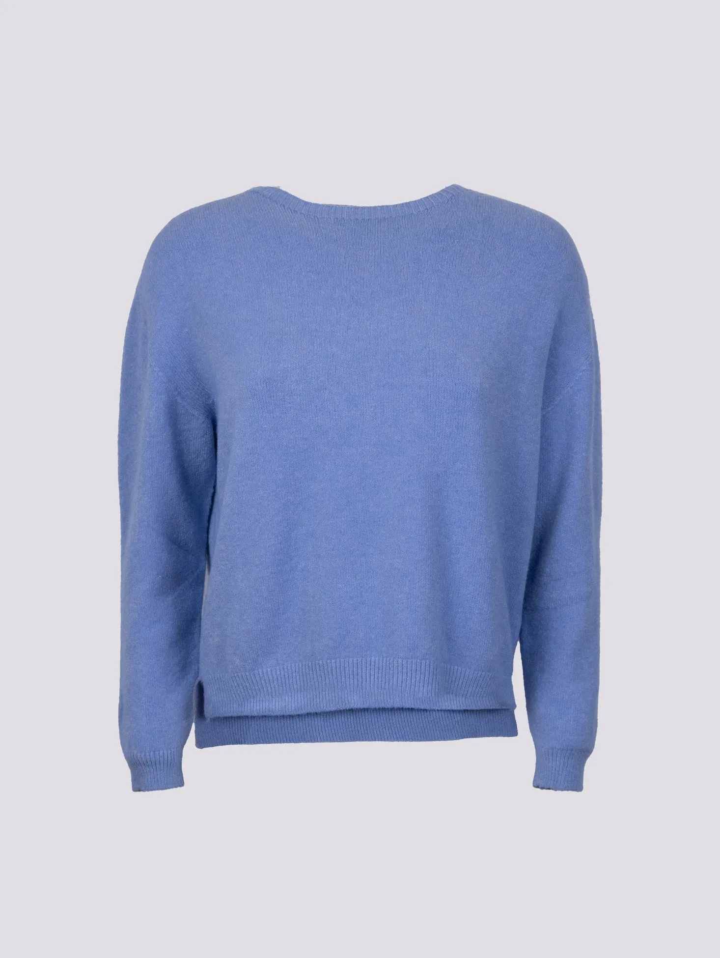 GIROCOLLO IN MAGLIA  CON MICRO SPACCHI LATERALI AZZURRO