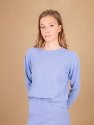 GIROCOLLO IN MAGLIA  CON MICRO SPACCHI LATERALI AZZURRO