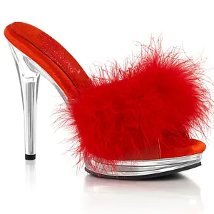 GLORY-501F-8  Red Faux Leather-Fur/Clear