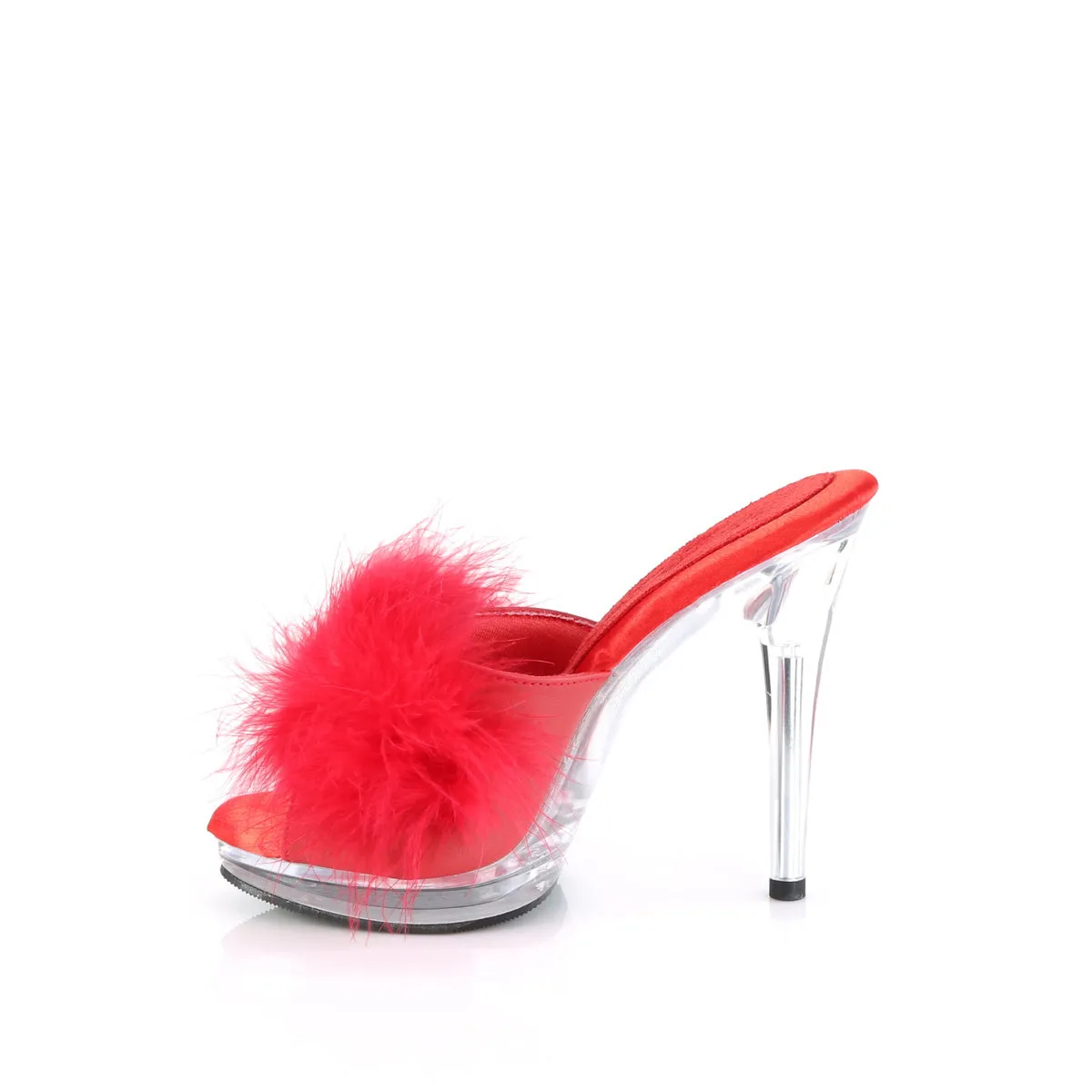 GLORY-501F-8  Red Faux Leather-Fur/Clear