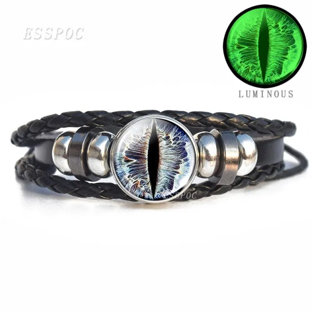 Glow In The Dark Dragon Eye Leather Bracelet
