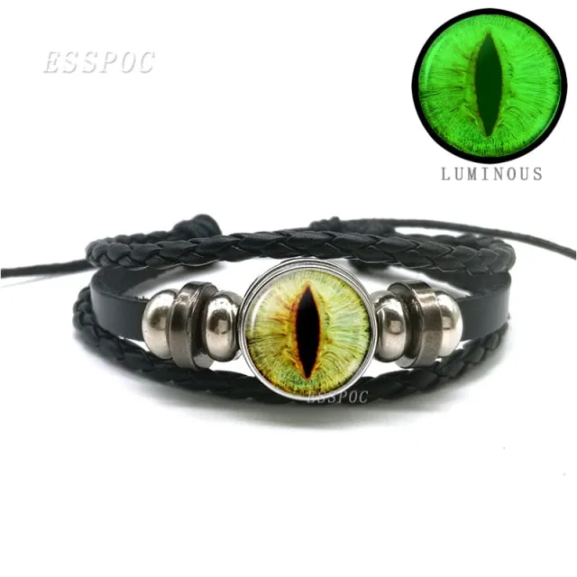 Glow In The Dark Dragon Eye Leather Bracelet