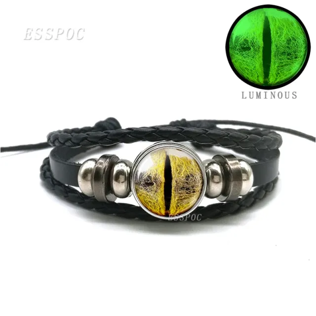 Glow In The Dark Dragon Eye Leather Bracelet