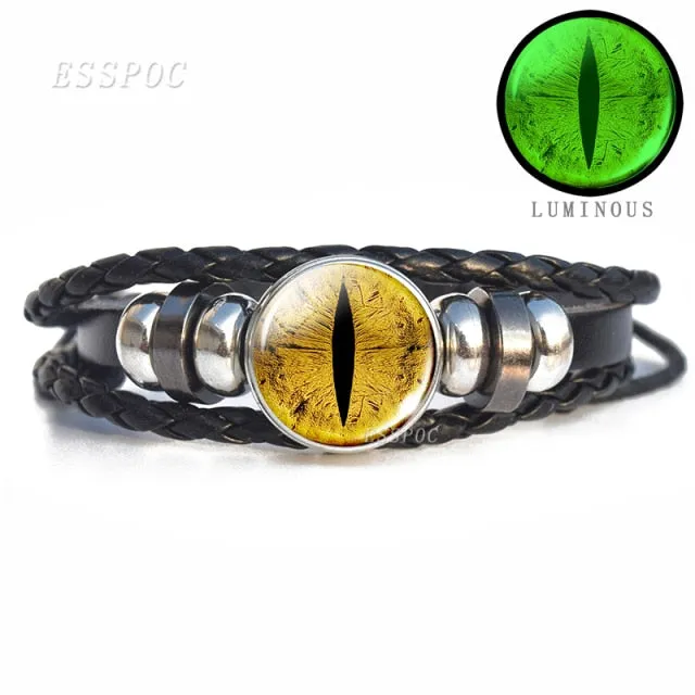 Glow In The Dark Dragon Eye Leather Bracelet