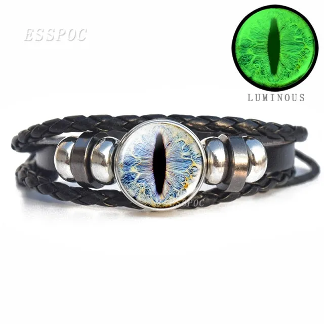 Glow In The Dark Dragon Eye Leather Bracelet
