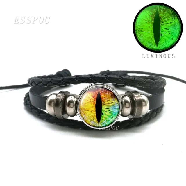 Glow In The Dark Dragon Eye Leather Bracelet
