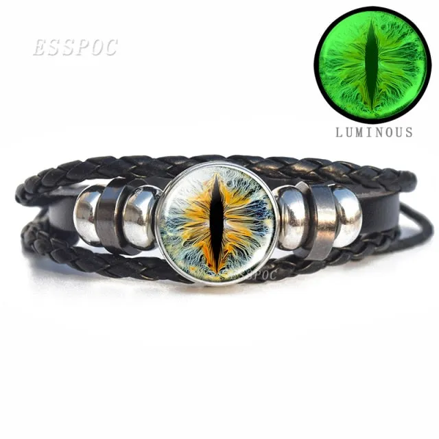 Glow In The Dark Dragon Eye Leather Bracelet