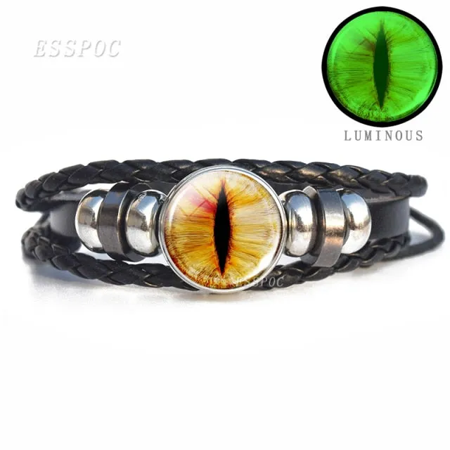 Glow In The Dark Dragon Eye Leather Bracelet