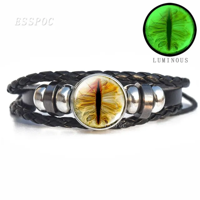 Glow In The Dark Dragon Eye Leather Bracelet