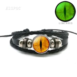 Glow In The Dark Dragon Eye Leather Bracelet