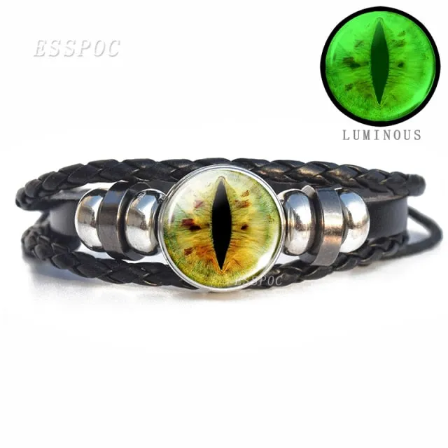 Glow In The Dark Dragon Eye Leather Bracelet