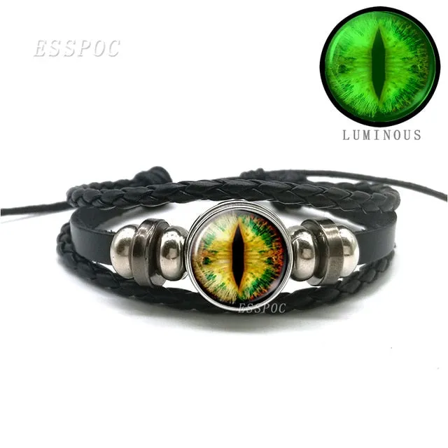 Glow In The Dark Dragon Eye Leather Bracelet