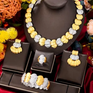 GODKI 4PC BIG Maple leaf Luxury African Jewelry Set For Women Wedding Party Naija Bride Necklace Dubai Bridal Dress Jewelry Set
