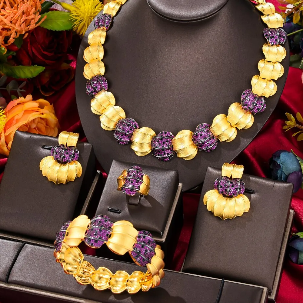 GODKI 4PC BIG Maple leaf Luxury African Jewelry Set For Women Wedding Party Naija Bride Necklace Dubai Bridal Dress Jewelry Set