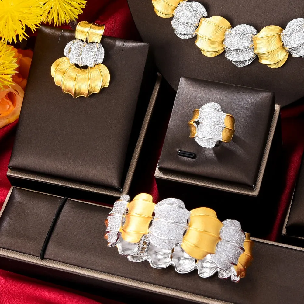 GODKI 4PC BIG Maple leaf Luxury African Jewelry Set For Women Wedding Party Naija Bride Necklace Dubai Bridal Dress Jewelry Set