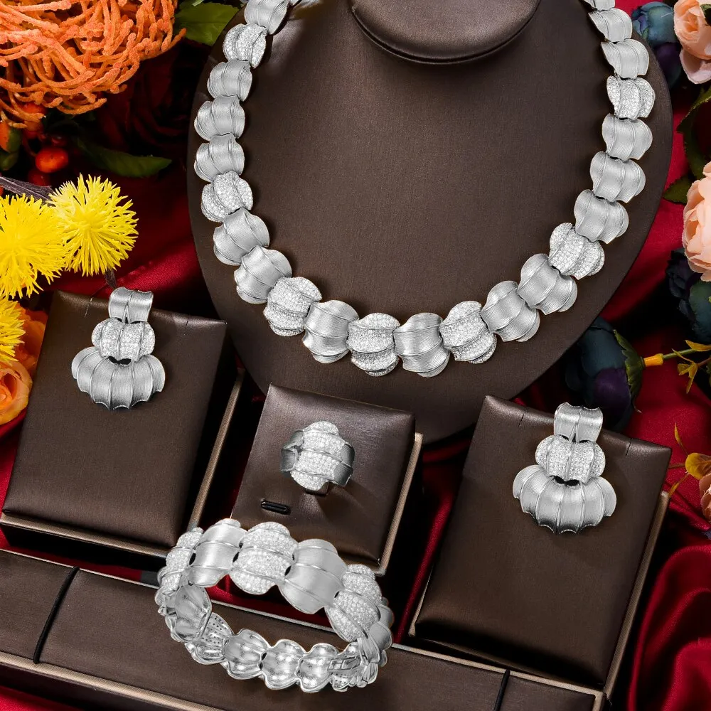 GODKI 4PC BIG Maple leaf Luxury African Jewelry Set For Women Wedding Party Naija Bride Necklace Dubai Bridal Dress Jewelry Set