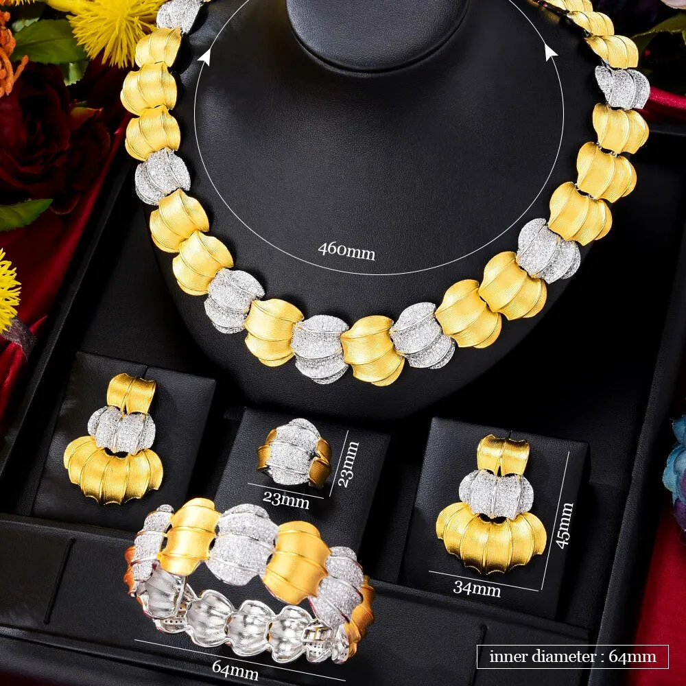 GODKI 4PC BIG Maple leaf Luxury African Jewelry Set For Women Wedding Party Naija Bride Necklace Dubai Bridal Dress Jewelry Set