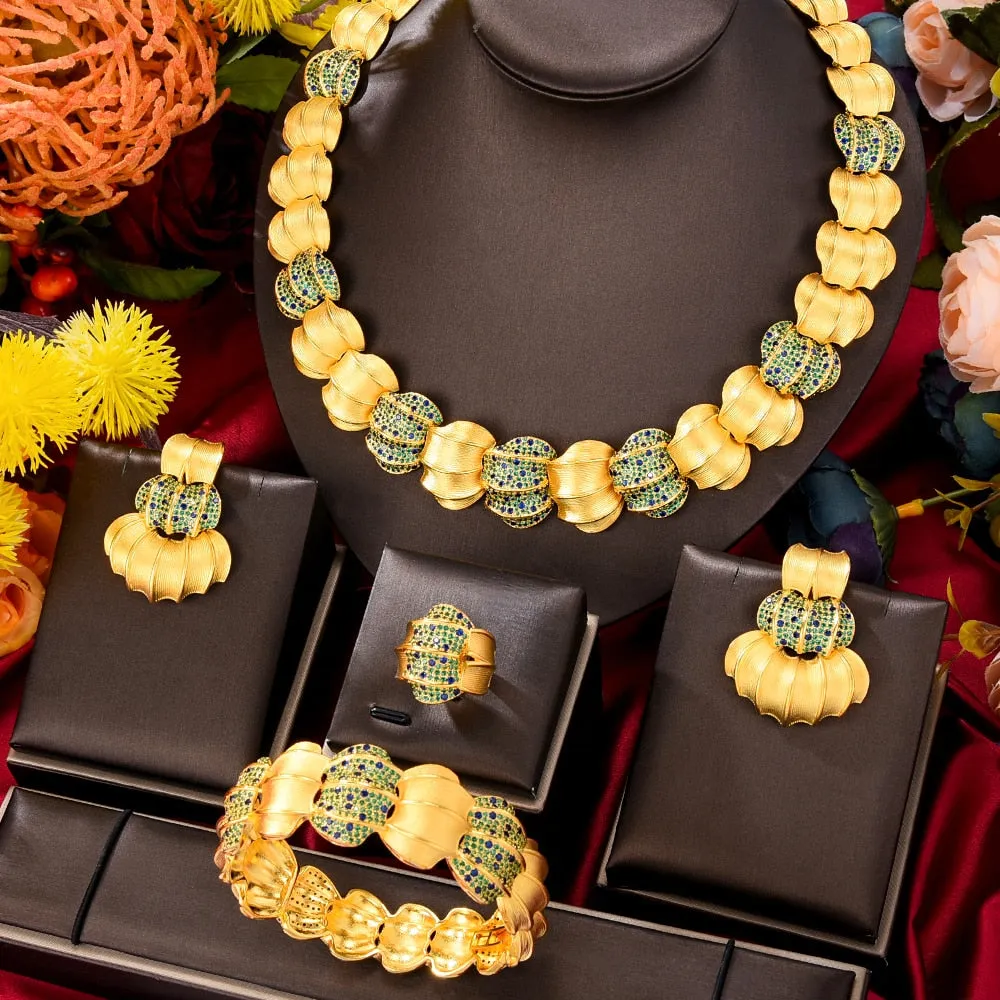 GODKI 4PC BIG Maple leaf Luxury African Jewelry Set For Women Wedding Party Naija Bride Necklace Dubai Bridal Dress Jewelry Set
