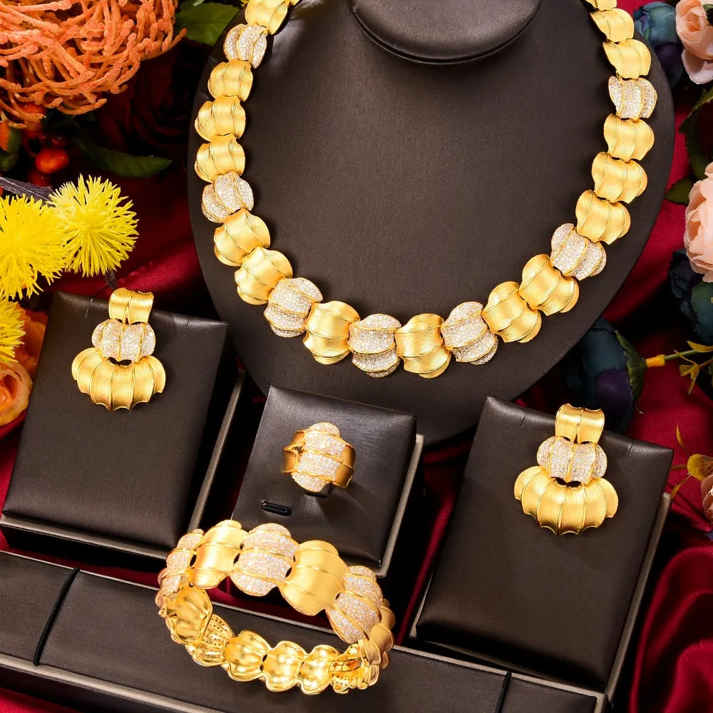 GODKI 4PC BIG Maple leaf Luxury African Jewelry Set For Women Wedding Party Naija Bride Necklace Dubai Bridal Dress Jewelry Set