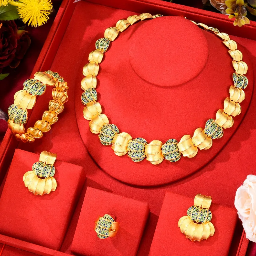 GODKI 4PC BIG Maple leaf Luxury African Jewelry Set For Women Wedding Party Naija Bride Necklace Dubai Bridal Dress Jewelry Set