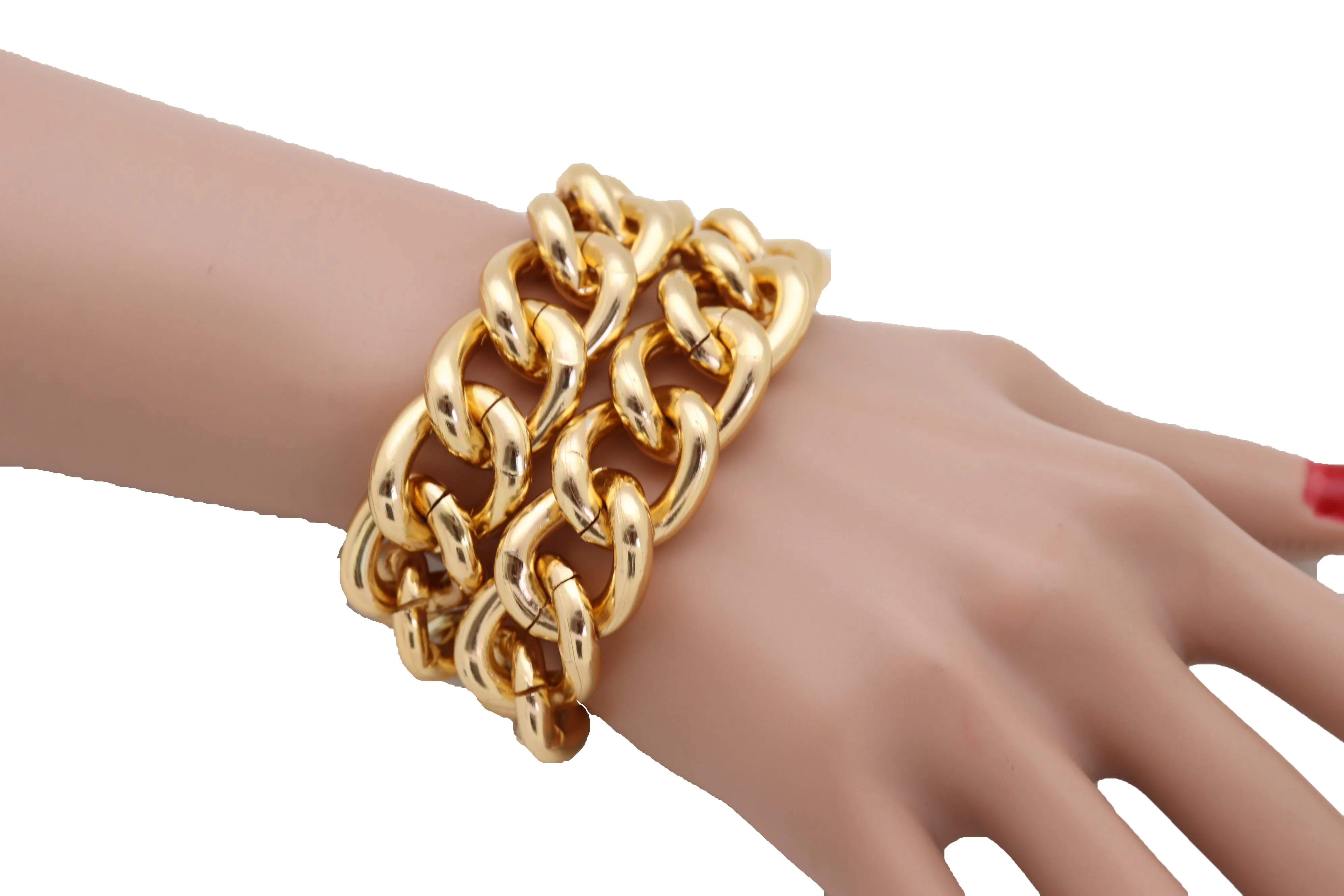 Gold Colored Double Strand Thick Chain Link Bracelet