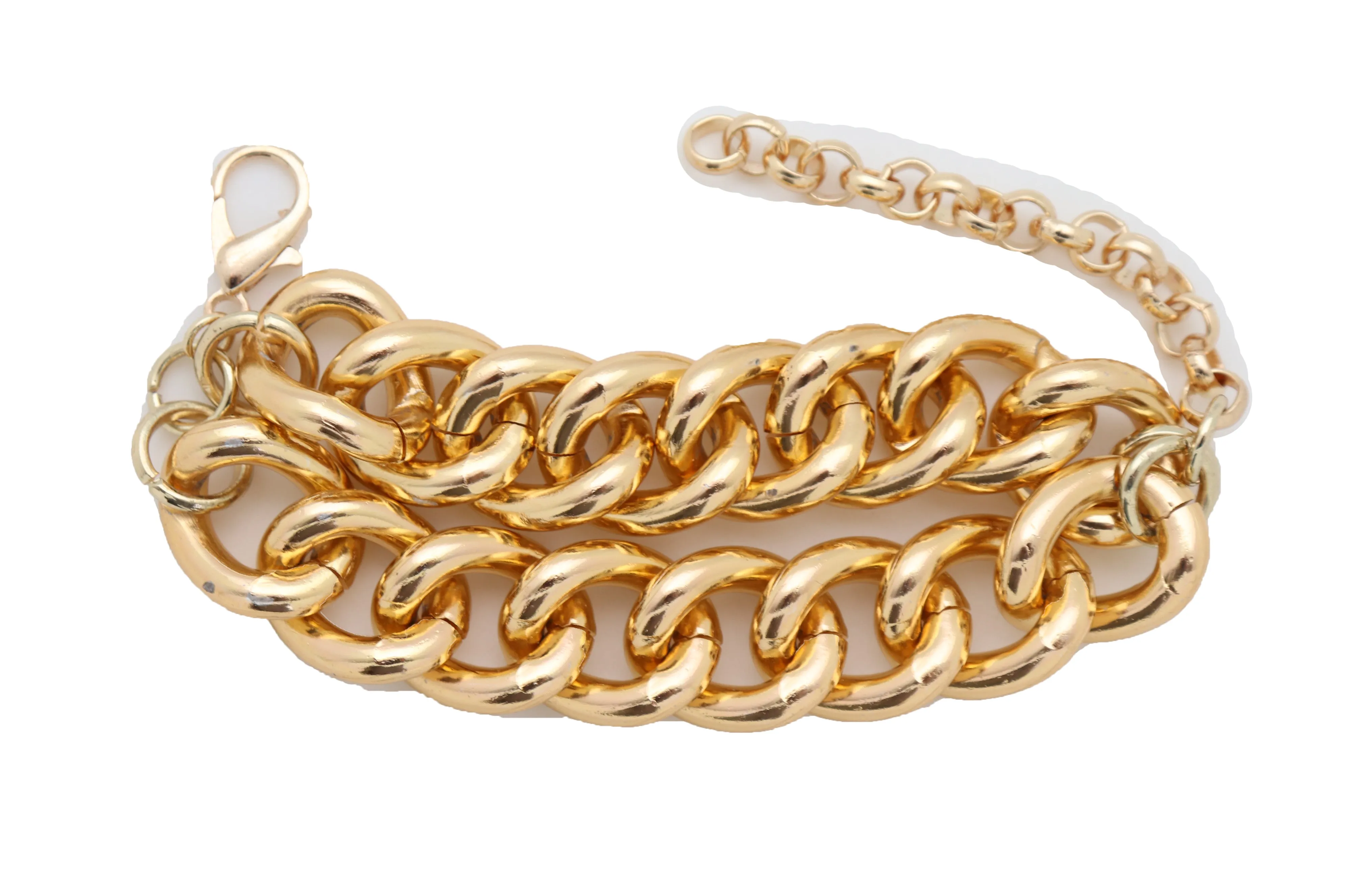 Gold Colored Double Strand Thick Chain Link Bracelet