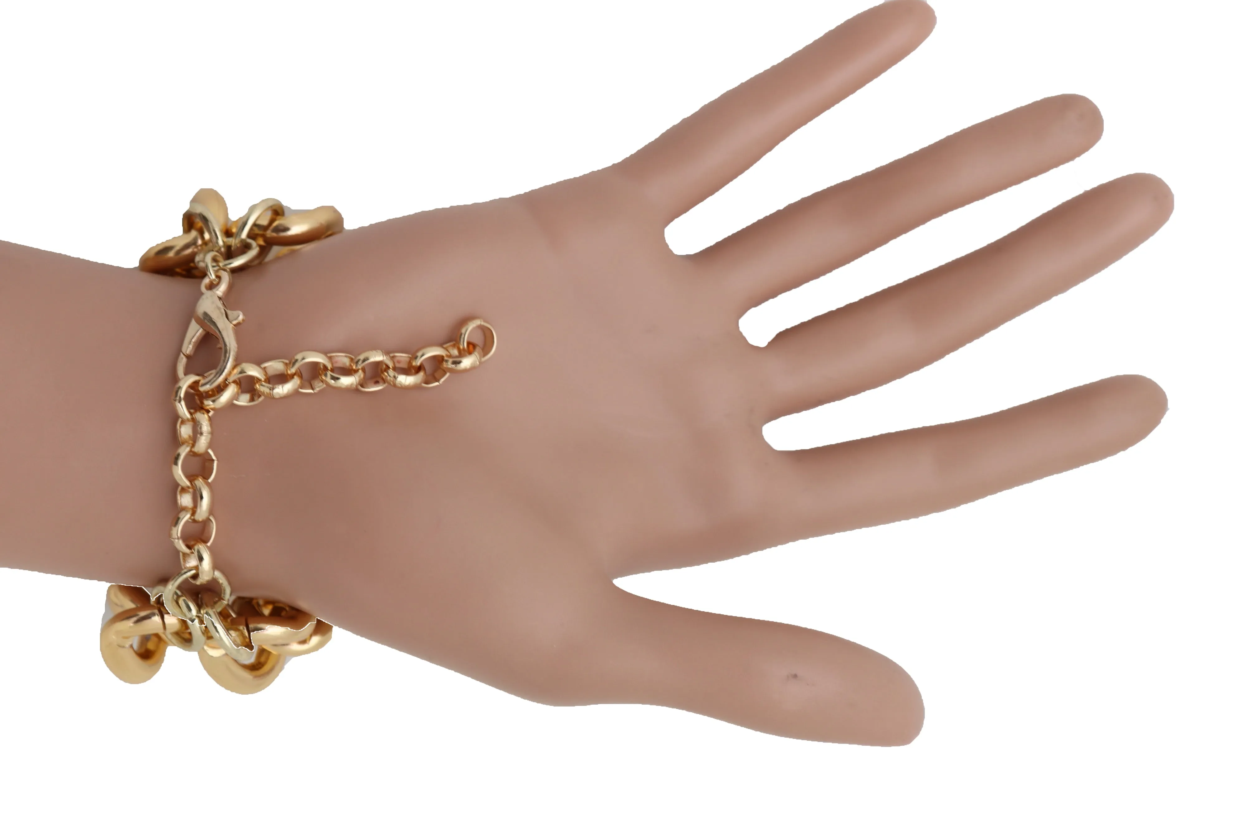 Gold Colored Double Strand Thick Chain Link Bracelet