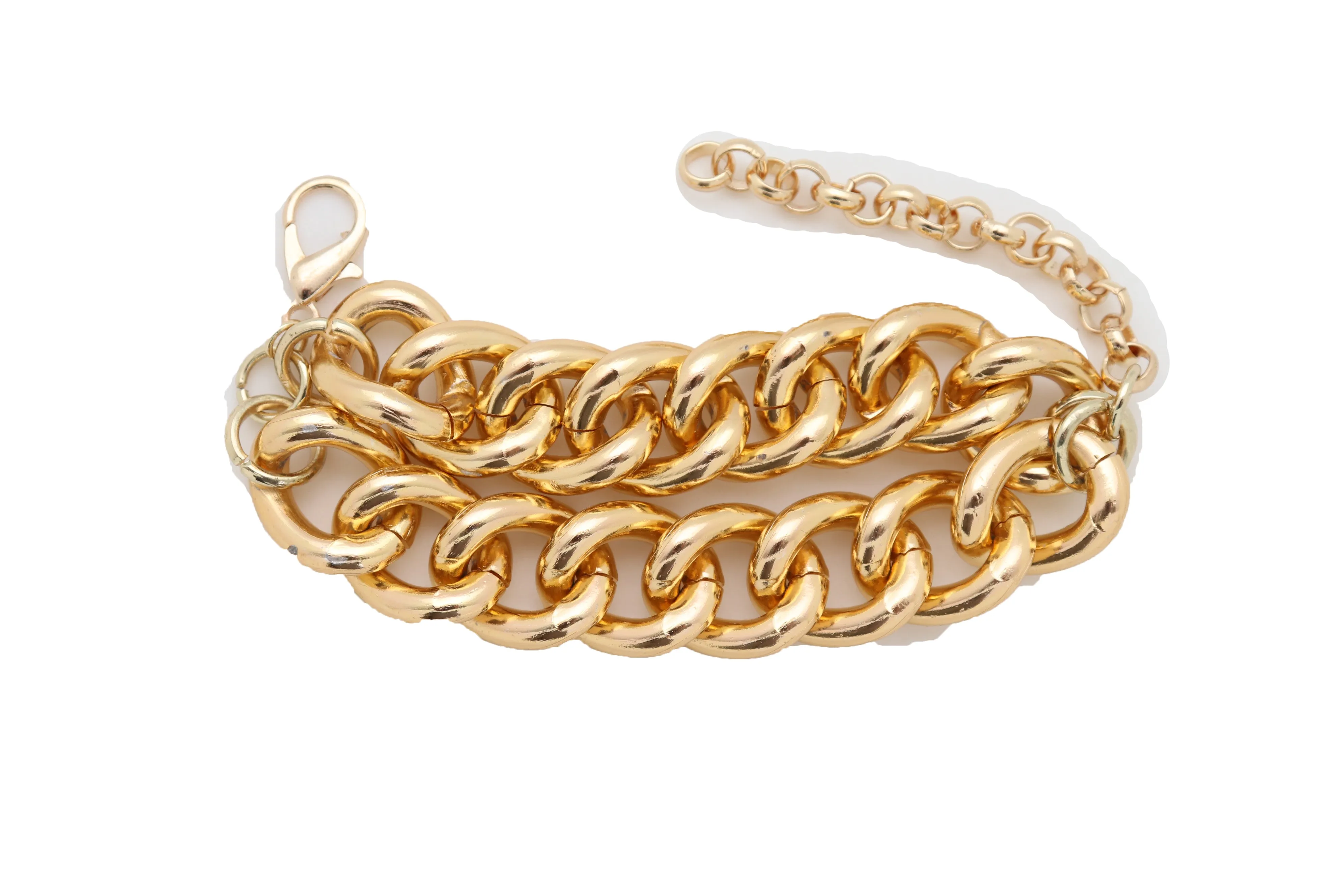 Gold Colored Double Strand Thick Chain Link Bracelet