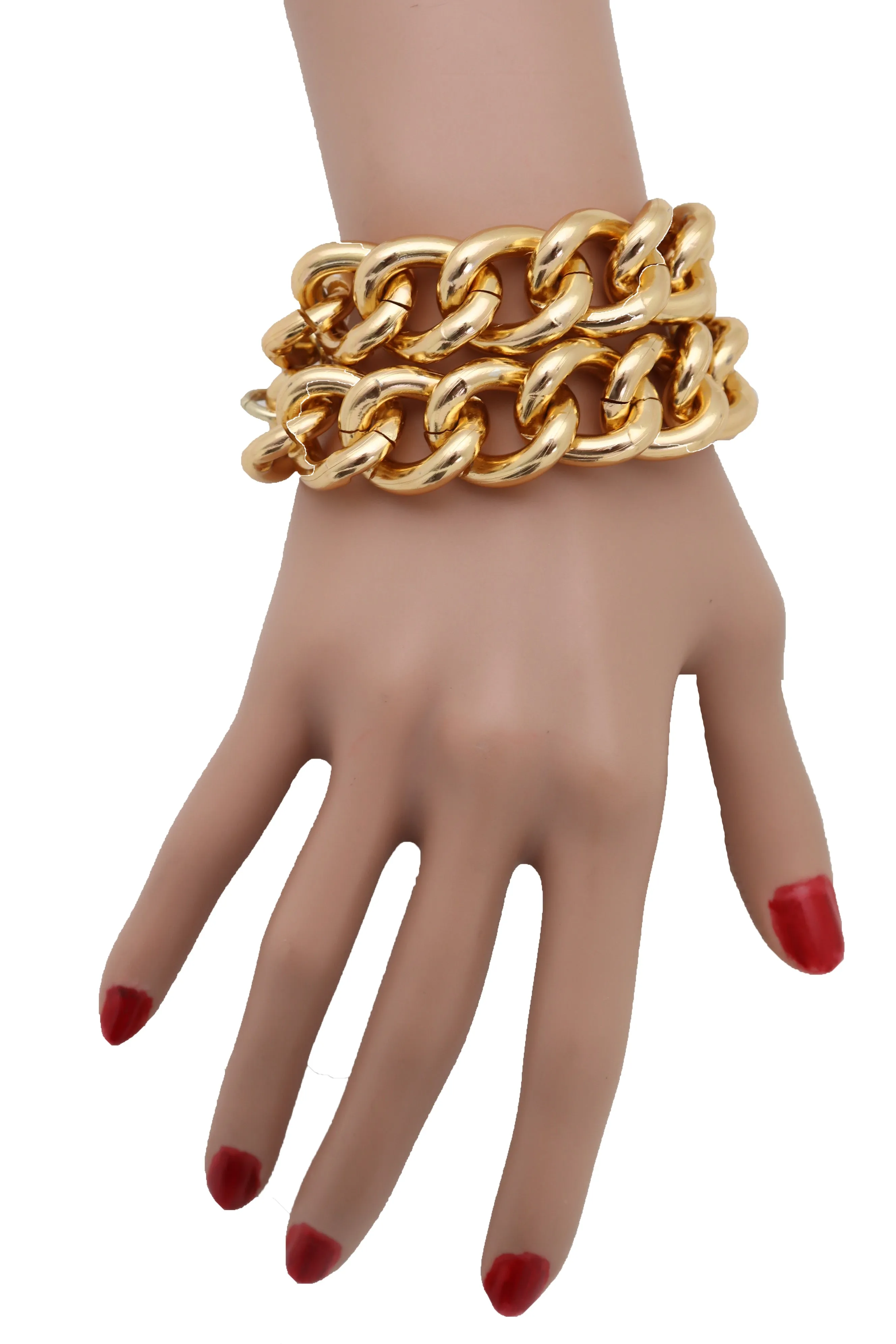 Gold Colored Double Strand Thick Chain Link Bracelet