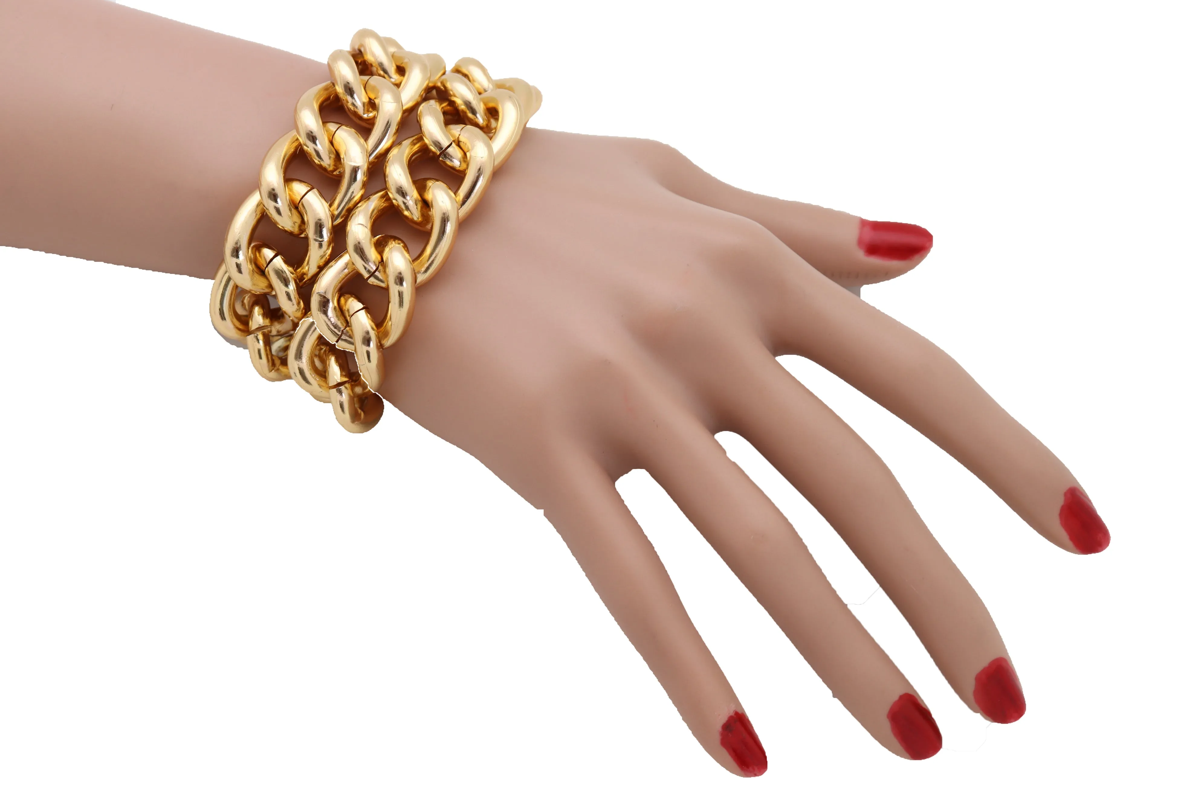 Gold Colored Double Strand Thick Chain Link Bracelet